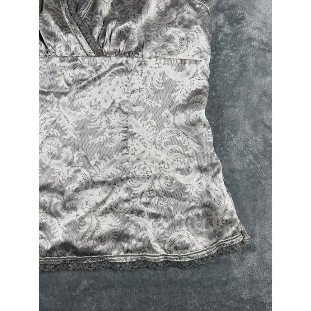 The Limited Silk Halter Top Grey Damask Lace Trim Smocked Back Blouse Womens M - Picture 4 of 9